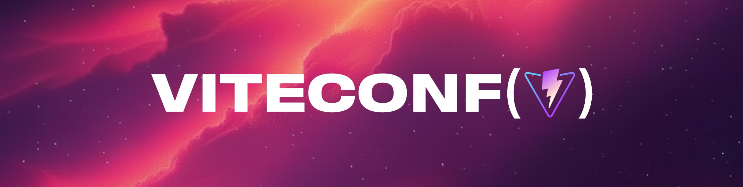 Banner of dark purple sky behind ViteConf logo